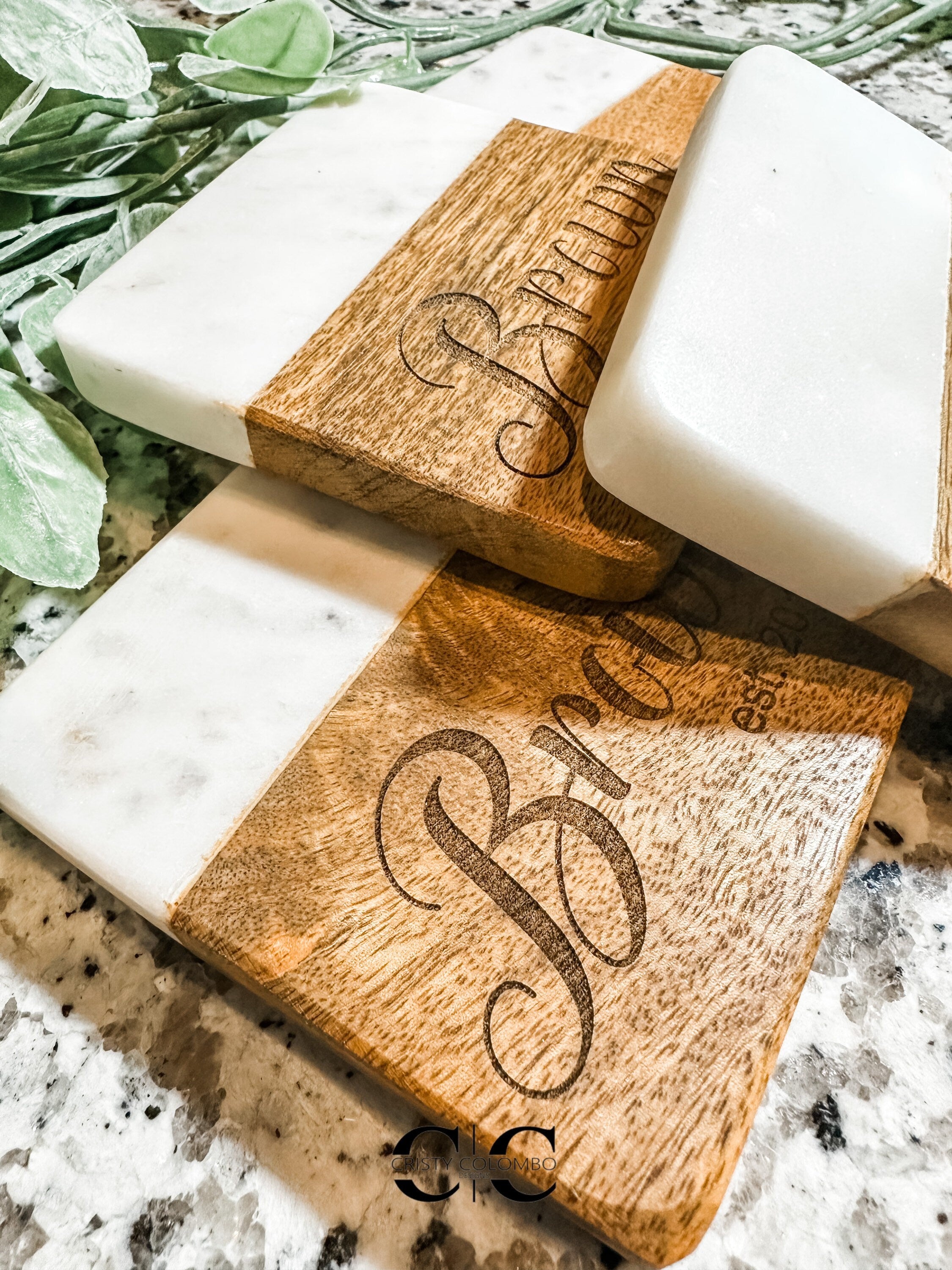 Custom Marble & Acacia Wood Coasters