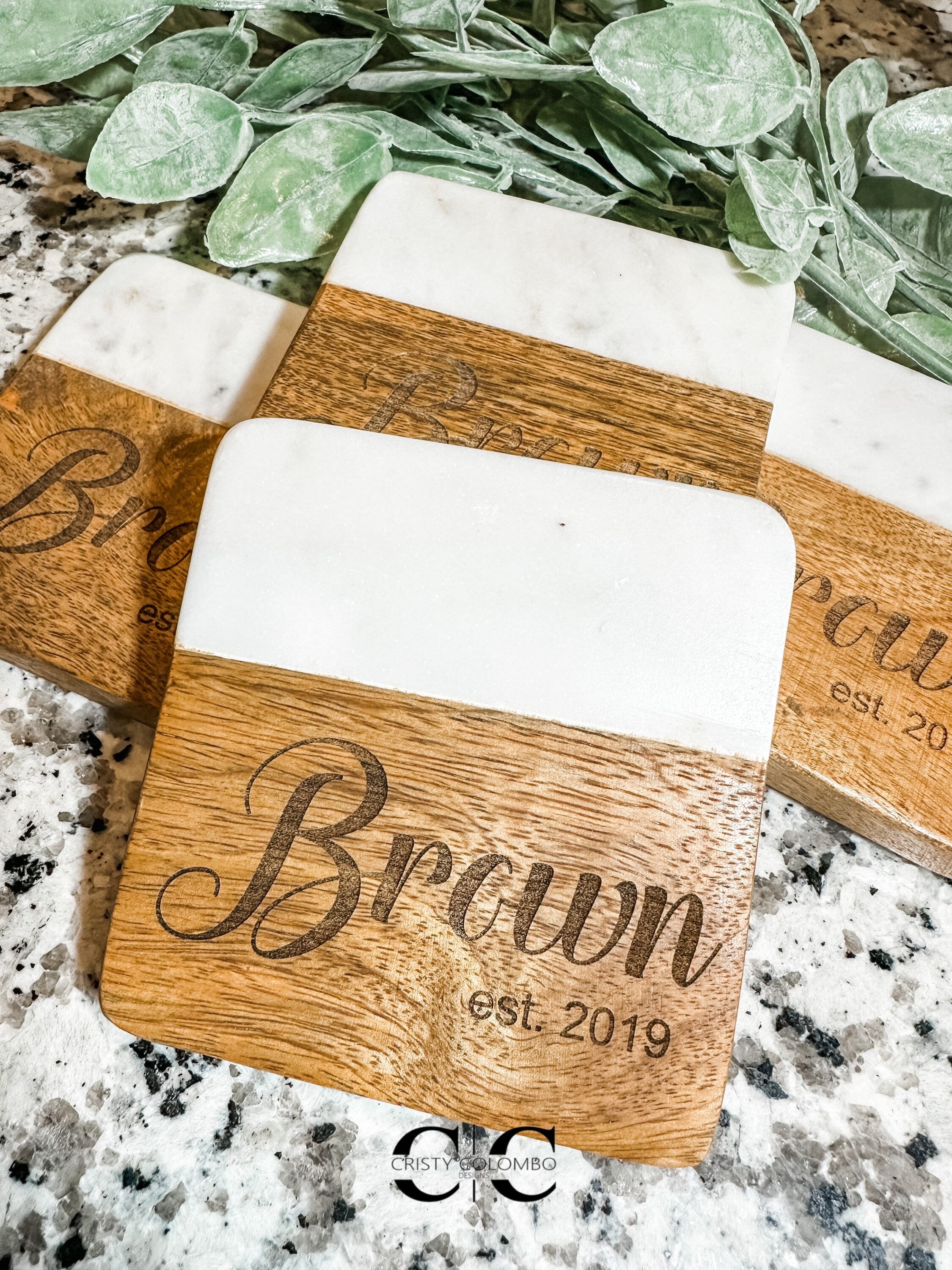 Custom Marble & Acacia Wood Coasters