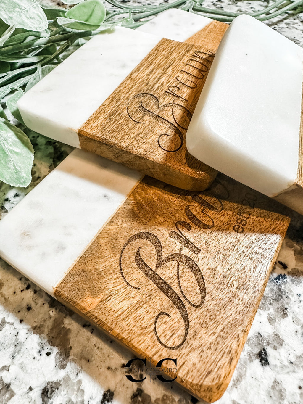 Custom Marble & Acacia Wood Coasters