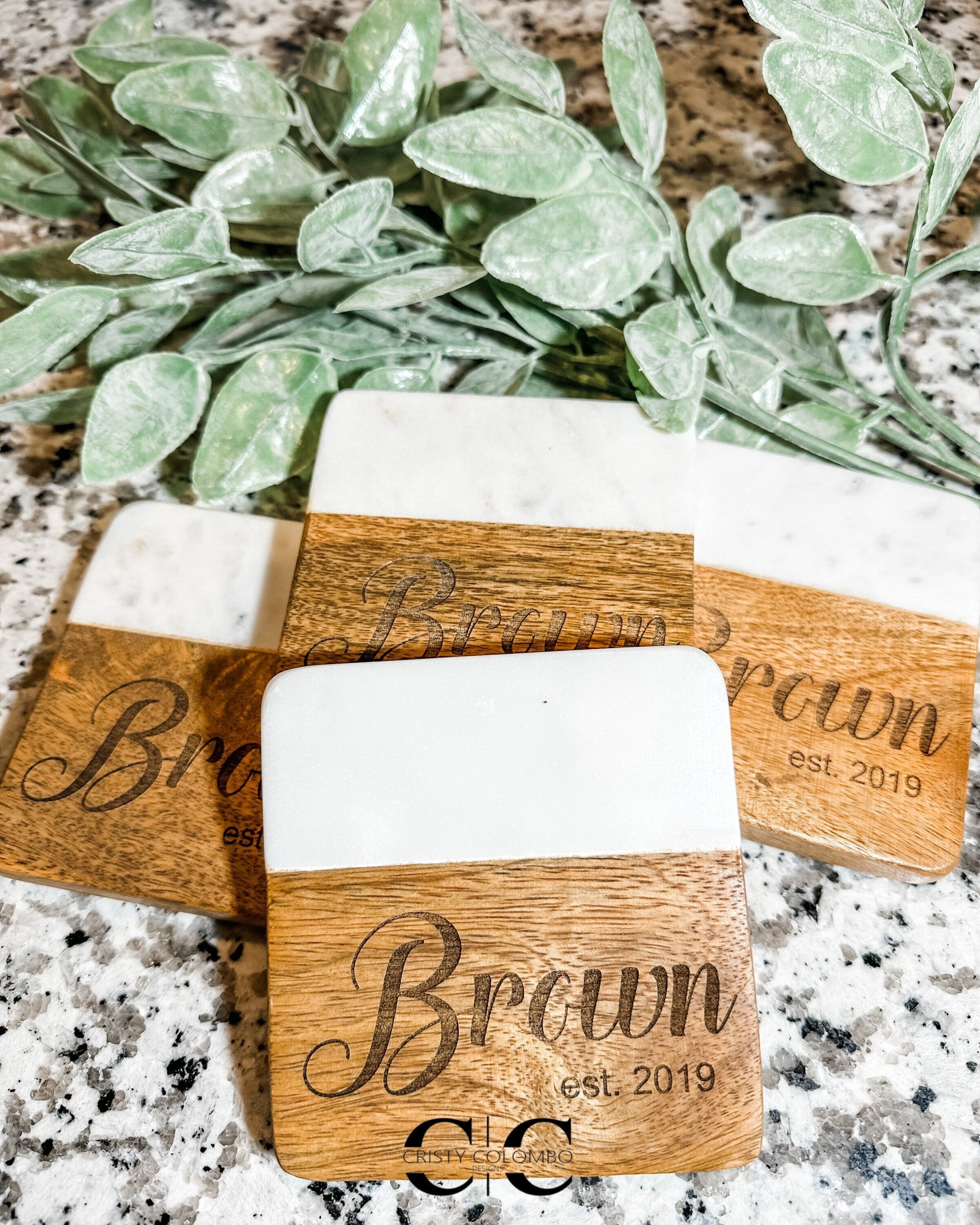Custom Marble & Acacia Wood Coasters