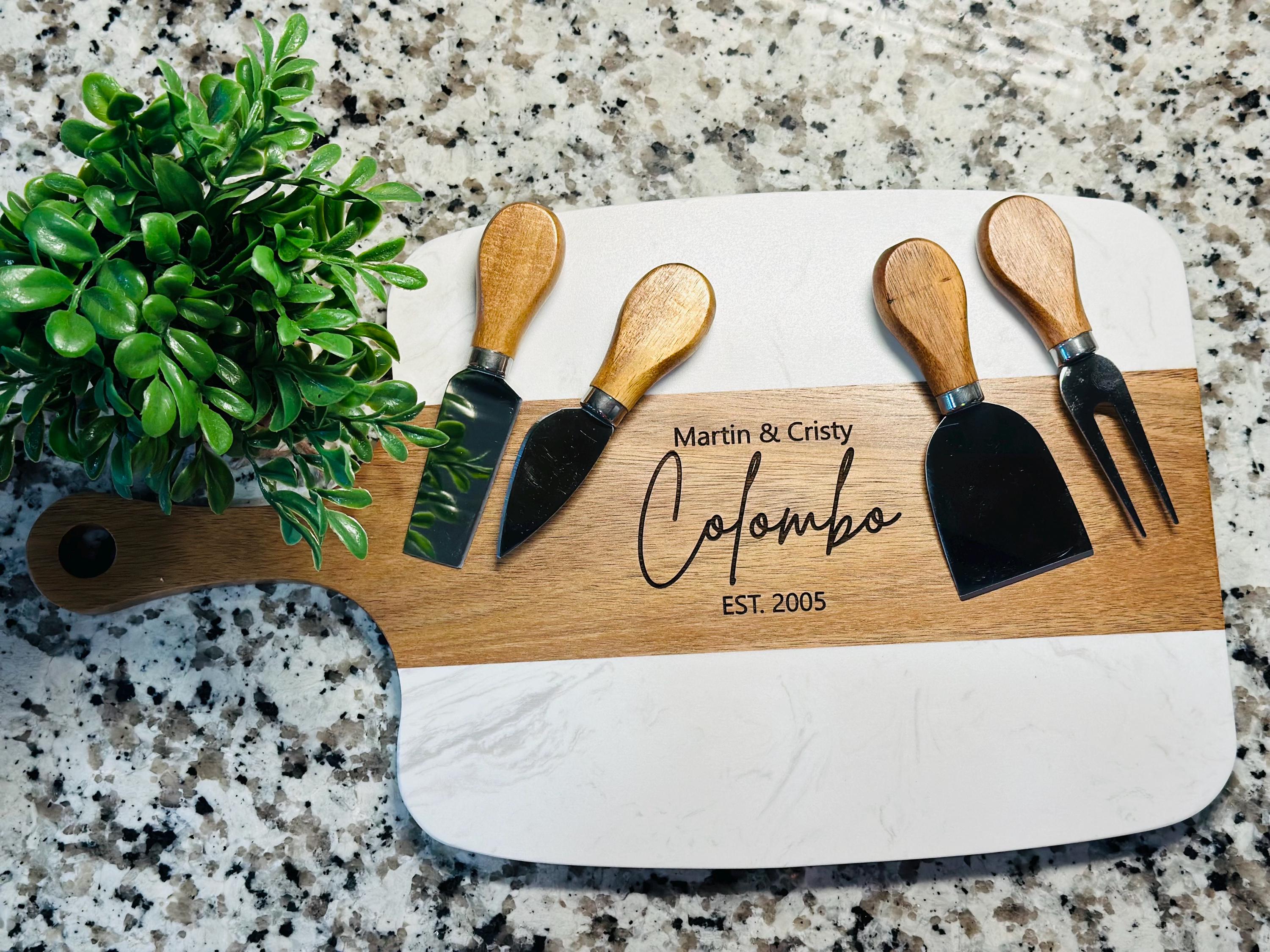 Personalized Marble & Acacia Wood Serving Board
