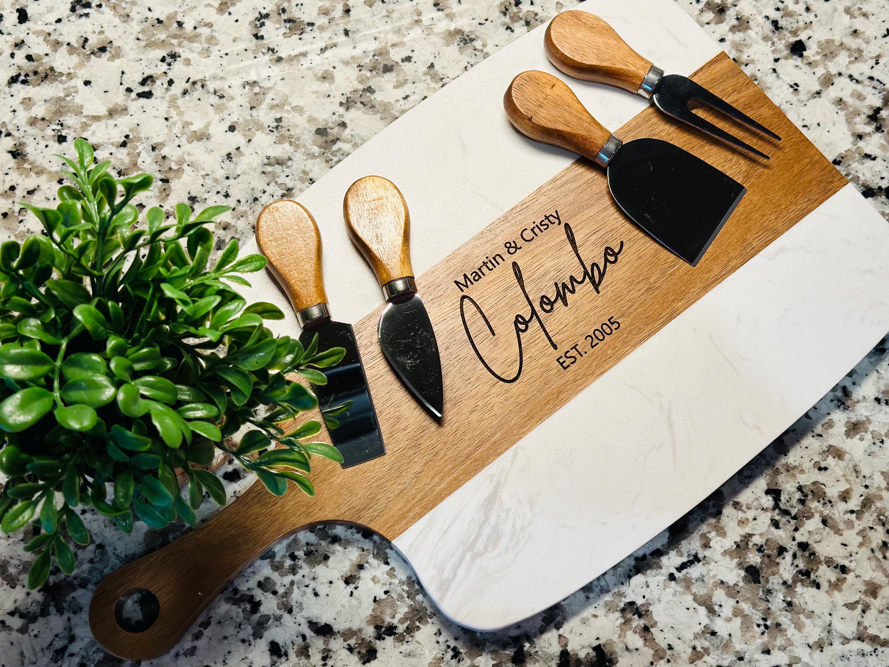 Personalized Marble & Acacia Wood Serving Board