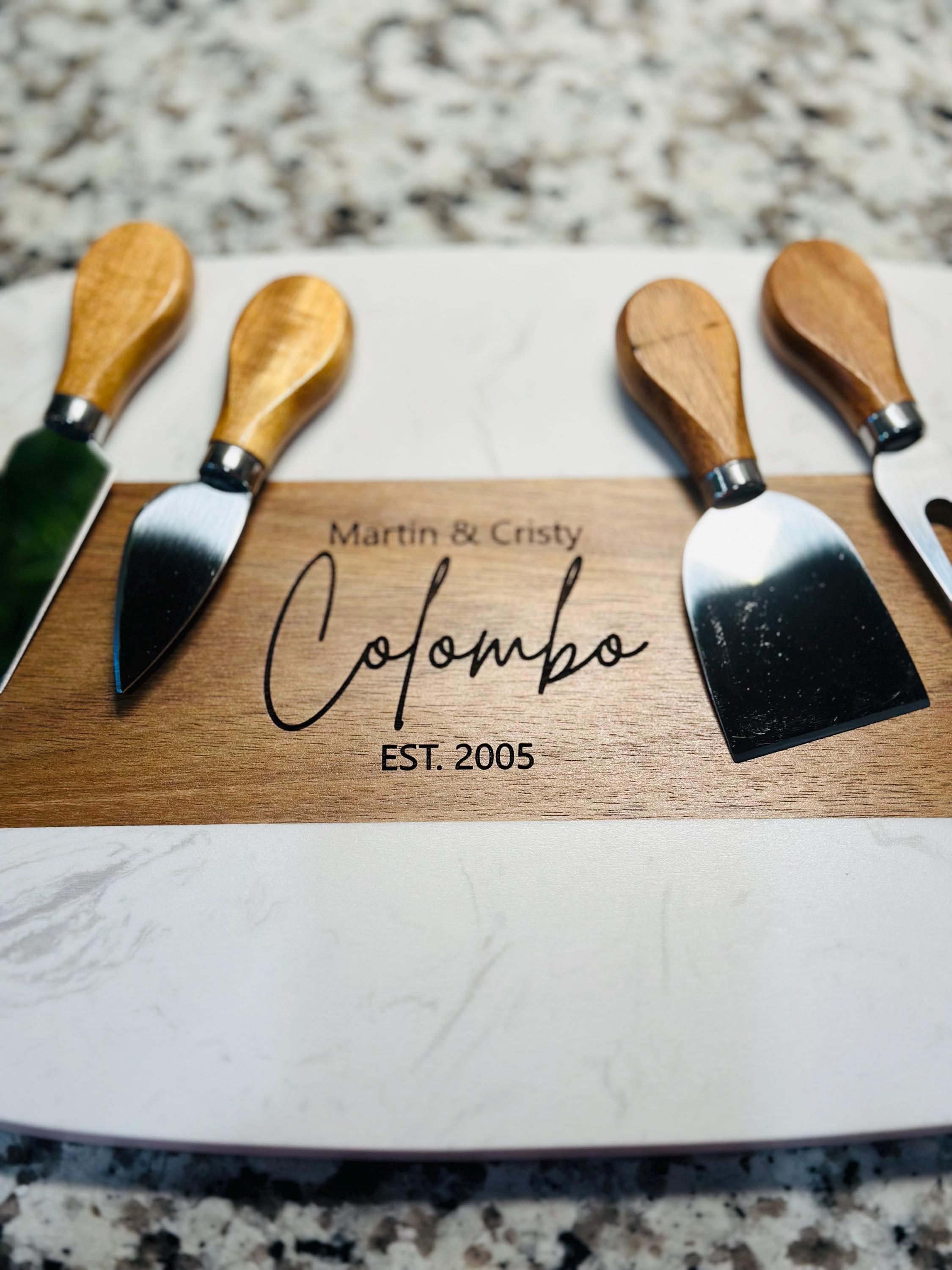 Personalized Marble & Acacia Wood Serving Board